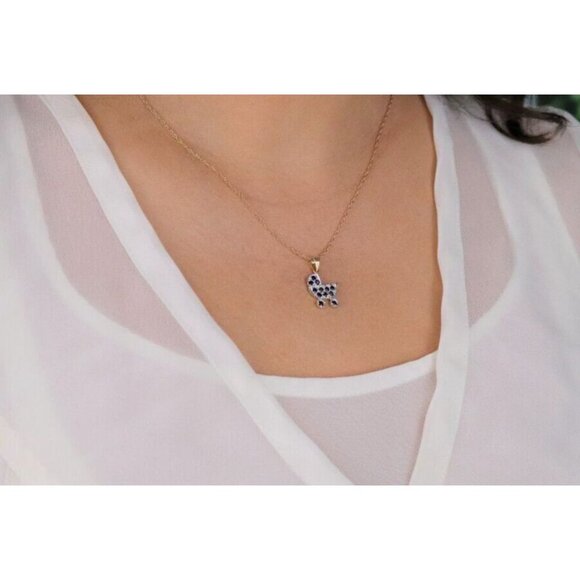 14K Yellow Gold Natural Sapphire Baby Carriage Stroller Necklace 18 inch chain - Picture 2 of 8